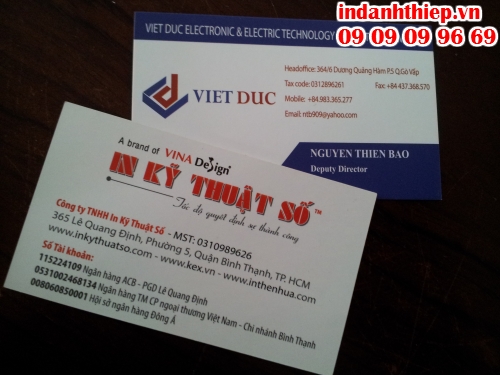 Sản phẩm in card visit giá rẻ được đặt in tại Cty TNHH In Kỹ Thuật Số - Digital Printing