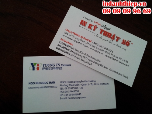 In name card giá rẻ, tùy chọn số lượng, cán mờ 2 mặt tại Công ty TNHH In Kỹ Thuật Số - Digital Printing